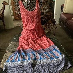 beach lunch lounge red paisley print pocketed maxi dress size m